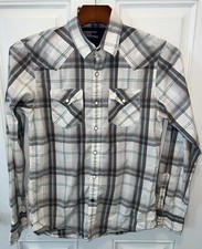 American Eagle Mens Cotton Vintage Fit LS Snap Button Up White Plaid Shirt XS