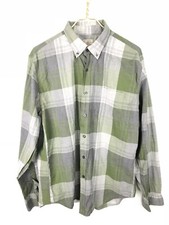 J.Crew Quality Woven Button Down Shirt Men's Large 100 Cotton Green Gray Plaid