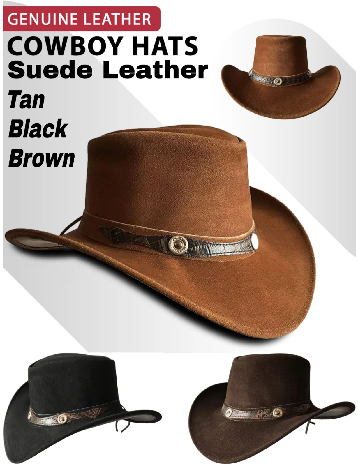 100% Real Leather Cowboy Hat Mens & Women Western Cray Horse Australian Bush Hat