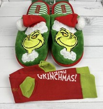 The Grinch Size:M 9/10 Men s Christmas Holiday Slide Slippers With Socks
