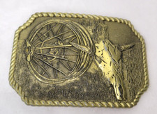 Antique Brass Plated Belt Buckle Cattle Skull '84 Swagin', Bangin',  Twangin'