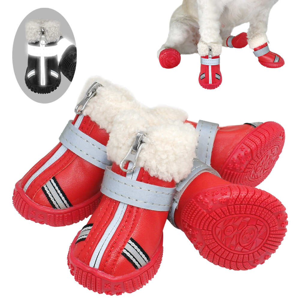 Waterproof Dog Shoes Reflective Anti Slip Winter Boots Warm Fleece Snow  Booties