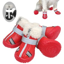 Waterproof Dog Shoes Reflective Anti Slip Winter Boots Warm Fleece Snow Booties