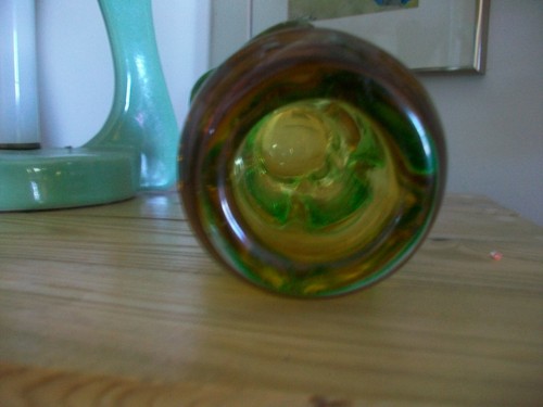VTG CZECH BLOWN GLASS TEAL AND AMBER COLOR SMALL VASE - Picture 3 of 4