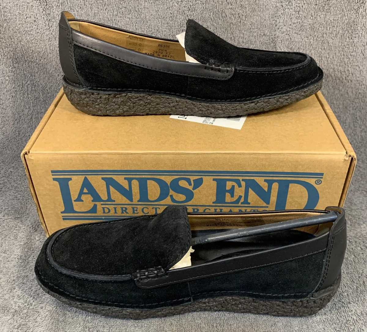 Lands End Womens Loafers Venetian Suede Crepe Sole Slip On Black