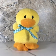 PREXTEX YELLOWBABY DUCK BLUE CHECK BOW STUFFED ANIMAL PLUSH CIRCA 2015