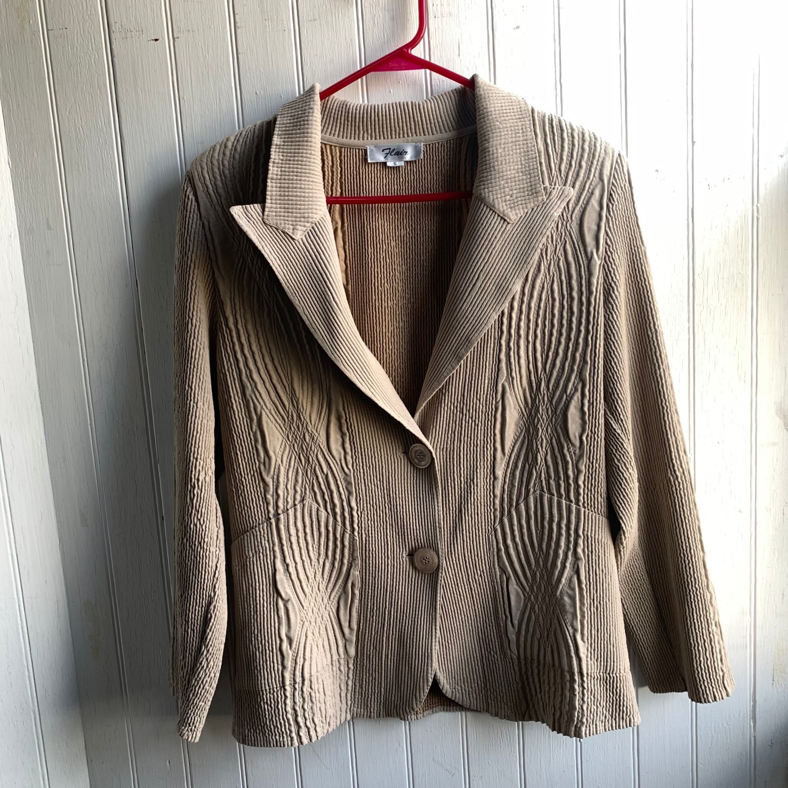 Flair Beige Crinkle Texture Two Button Blazer Poi… - image 2