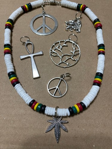 Rasta Puka Clam Shell Necklace All sizes - Picture 14 of 78