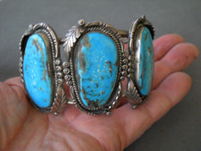 HUGE Native American Rich Blue Turquoise Sterling Silver Cuff Bracelet 105g