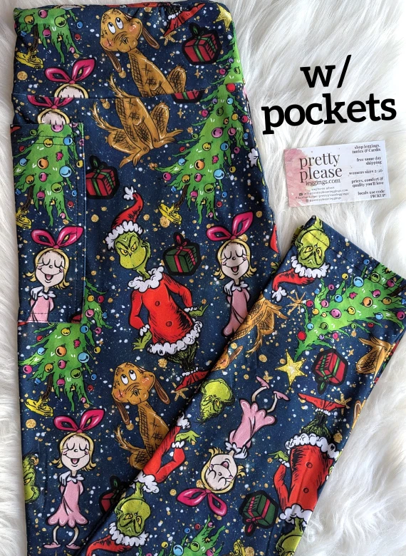 Grinch Max & Cindy Lou Super SOFT Yoga Band Merry Christmas Leggings OS Plus rts - Image 2 of 2