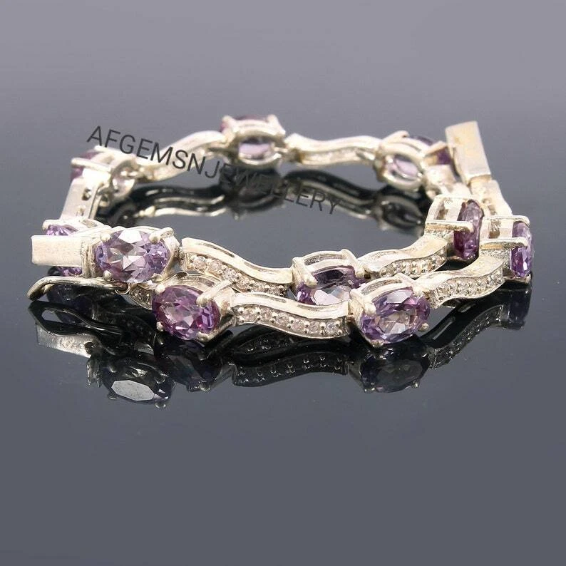 Pulsera Tennis Pulsera Cambiante de Colores 7x5mm Corte Ovalado Pulsera Alejandrita Foto 4 de 4