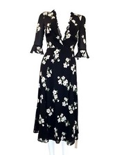 Reformation Black Celeste FloralPrint Midi Dress  XS