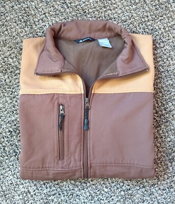 SNOZU XL Jacket Brown Full Front Zip Long Sleeve Coat, Camel Color Trim