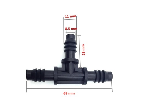 ID8 8mm Reinforced Black Nylon Barb Hose Tube 3 Way 90° Degree Angle Equal T - Picture 4 of 4