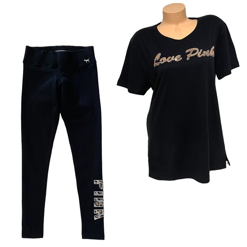 Victoria’s Secret ROSA EXTRA SMALL Bling Tshirt T-shirt & Bling Set Leggings Cotone - Foto 2 di 9