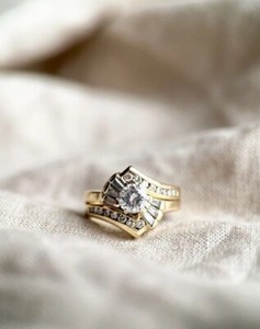 Authentic Vintage Wedding Ring, 1990s Retro Style Ring For Women, Art Deco jewelry For Her