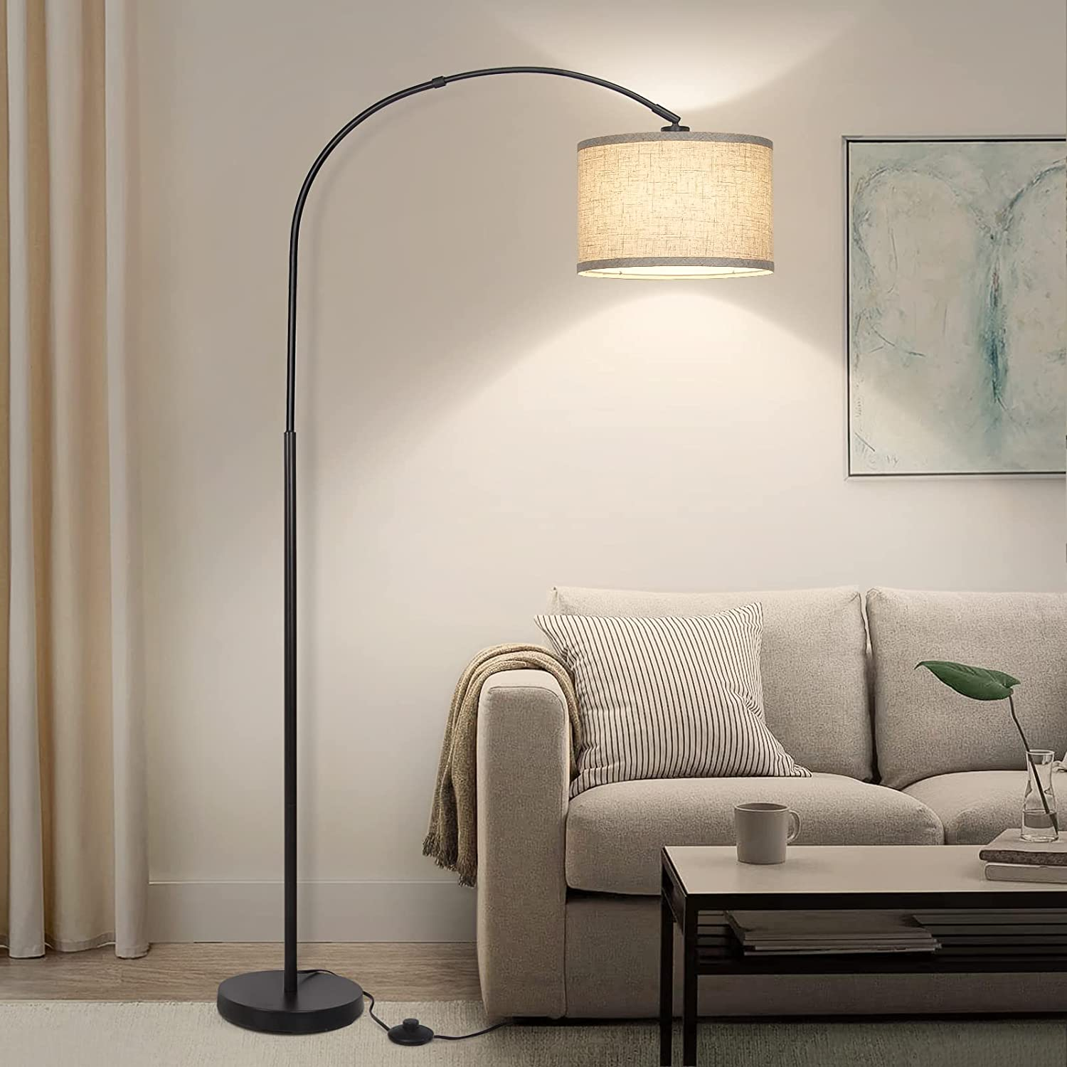 Arc Floor Lamps for Living Room, Modern Standing Lamp with Adjustable Hanging Dr