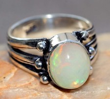 925 Silver Plated Fiery Natural Ethiopian Opal Ring US 7.5 Most Beautiful GW