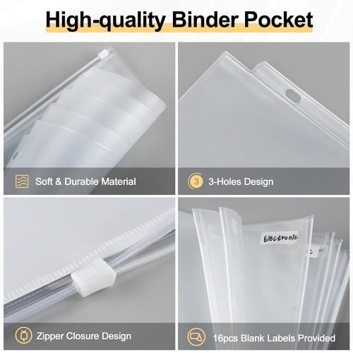 Letter Size Binder Pockets 3 Ring Binder Zipper Pouch 24 Pack, 3 Holes Clear ... - Bild 4 von 8