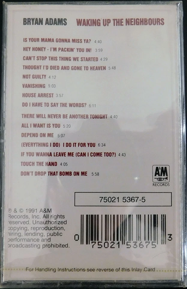Bryan Adams -Waking up the Neighbours/1991 the 6th Studio Album DCC Tape, sealed - Image 2 of 2