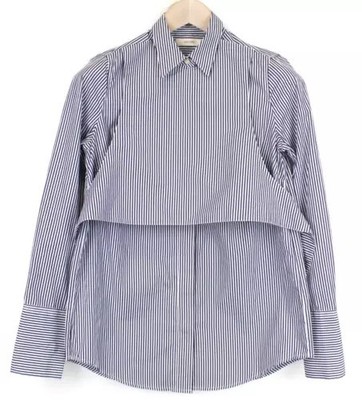 Suistudio Babs Damen Hemd UK8R Blau Weiß Baumwolle Gestreift Mehrlagig Top