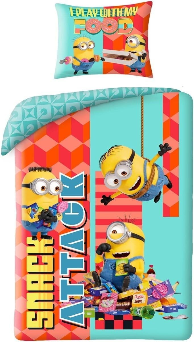 Housse de couette Minions Snack Attack en coton 140x200 cm pour lit enfant