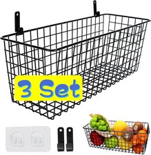 3 Set Extra Large Hanging Wall Baskets ,Wire Basket for Storage Pantry, Farmho