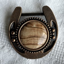 Vintage Bronze Tone Brown Center Stone Horseshoe Shape 2.75  Belt Buckle Western