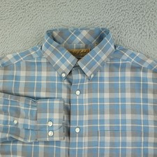 Roundtree  Yorke Gold Label Shirt Mens Medium Blue Plaid Non Iron Casual