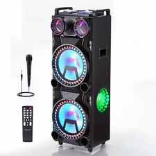 Dual 12" PA Bluetooth Speaker Karaoke Portable Heavy Bass Sound System With Mic