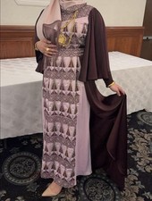 Women's Kaftan Long Sleeve Dress Pink Brown One Size Middle Eastern Style