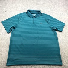 Under Armour Polo Shirt Mens 2XL Green Stripe Performance Golf Loose Fit