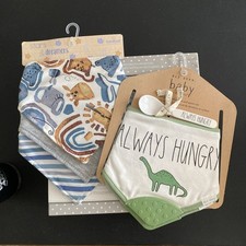 Lulujo Baby Cotton Muslin Blankets/Swaddles NEW 40x40 2PK Plus Bibs Shower Gift