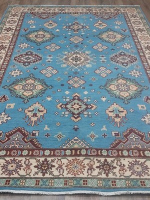 Authentic Kazak Pakistan Handmade Rug Geometric Design Wool Craftsmanship 6x9 Ft