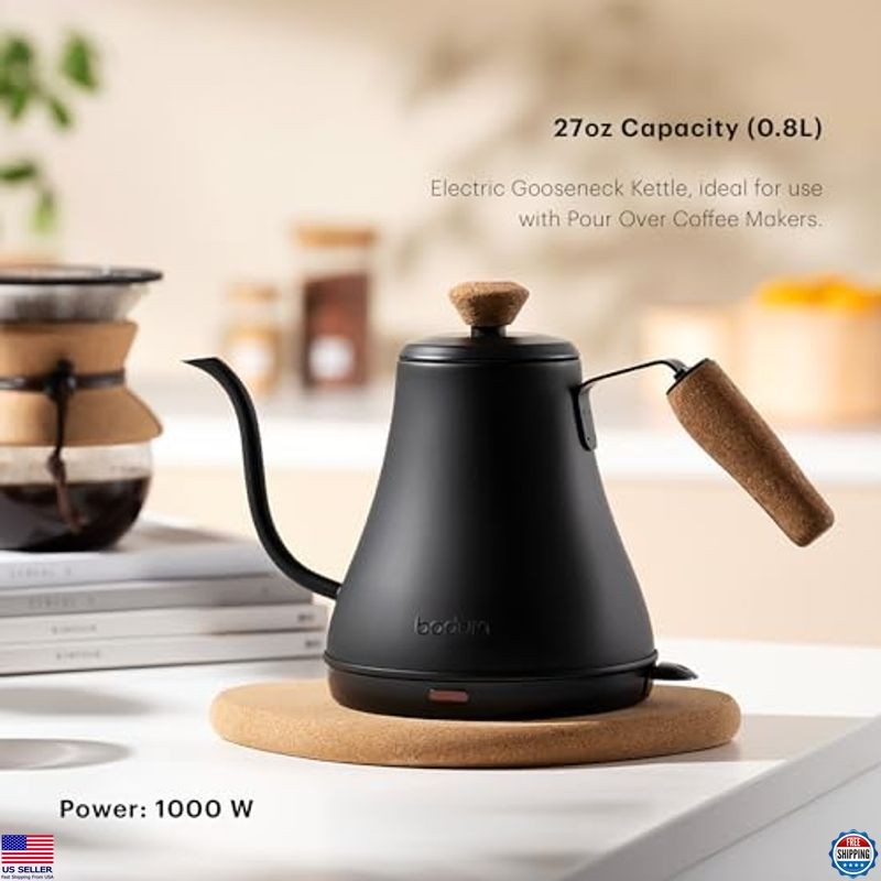 Bodum 27oz Bistro Matte Black Electric Gooseneck Kettle for Pour Over Coffee &