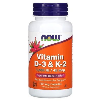 NOW FOODS Vitamin D3 & K2 (Vitamin D3 K2) - 120 vegetarische Kapseln