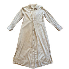 Sim & Sam Linen Blend Midi Shirt Dress Women's XL Oatmeal Long Sleeve Button