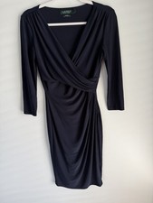 Lauren Ralph Lauren Dress Navy Faux Wrap Womens Formal Size 4 Old Money Stretch