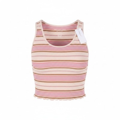AMERICAN EAGLE OUTFITTERS Damen T-Shirt M Pink Streifen Ripp Kurz Ärmellos