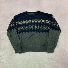 Vintage Knitted Jumper abstract patterned grandad knit sweater Men's L