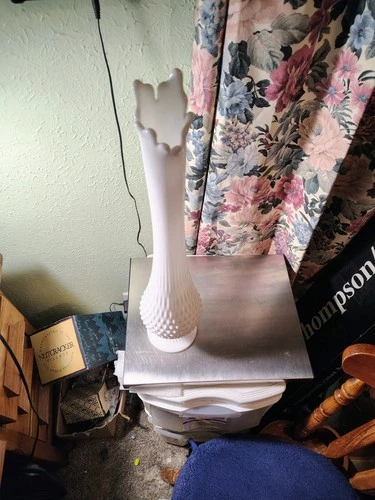 Vintage Large Fenton White Hobnail Milk Glass Swung Vase Stretch Pedestal 21 1/2