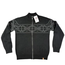 Neve Sweater Mens M Black Nolan Cardigan Geometric Merino Wool Blend NWT $186