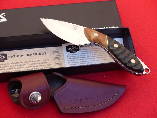 Buck USA mint in box Custom Mini Alpha jig buffalo horn/burlwood full tang knife