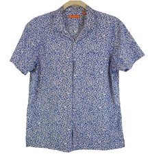 Tori Richard Hawaiian Shirt Blue with White Sharks Camp Aloha Cotton Lawn XL