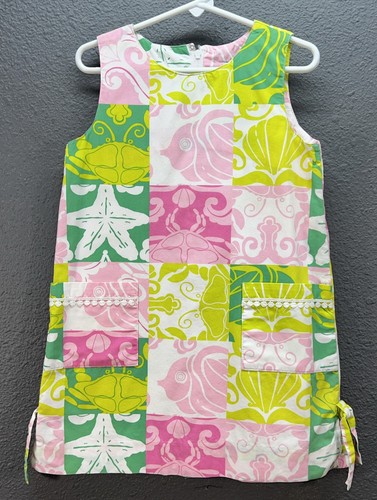 Lilly Pulitzer Dress Girls 5 Twill Sea Creatures Patchwork Shift Vintage - Picture 6 of 8