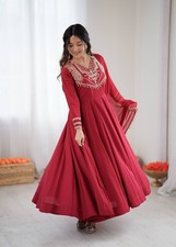 Launching New Roman Silk Anarkali Gown And Bottom With Dupatta For Women  Girls
