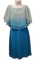 Tahari Arthur S Levine Blue Ombre Dress With Size 8 Cape Like Sleeves