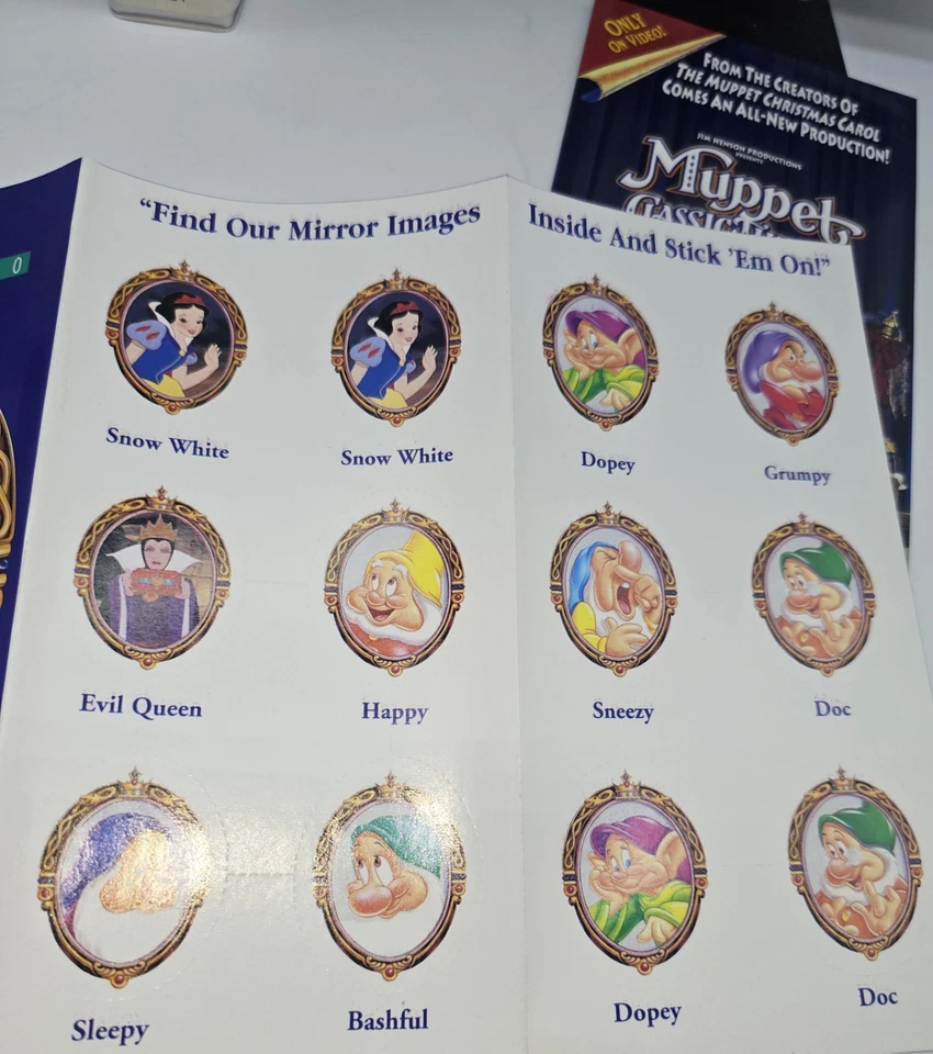 Disney SNOW WHITE Masterpiece 1994 VHS UNUSED Stickers & Inserts HTF #1524 - Image 2 of 4