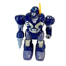 Vintage HAP P KID Robot Fighter Toy Walks Lights Sounds Blue 7" Tested