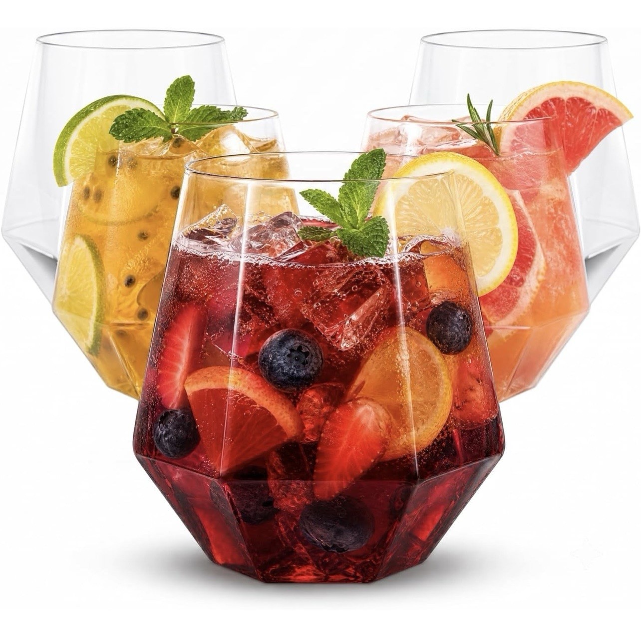 32 Pack Plastic Stemless Wine cocktail Whiskey Champagne Glasses, 12 Oz Clear